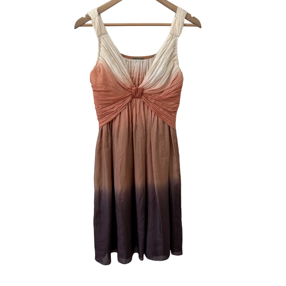 Hoss Intropia Silk Ombre Midi‎ Dress Size 36 US 4 Peach Brown Ruched Bow Bodie